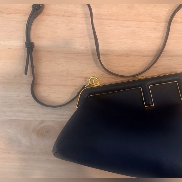 Black Designer-Inspired Crossbody Handbag | Gold Frame Clutch Purse - Picture 6 of 6